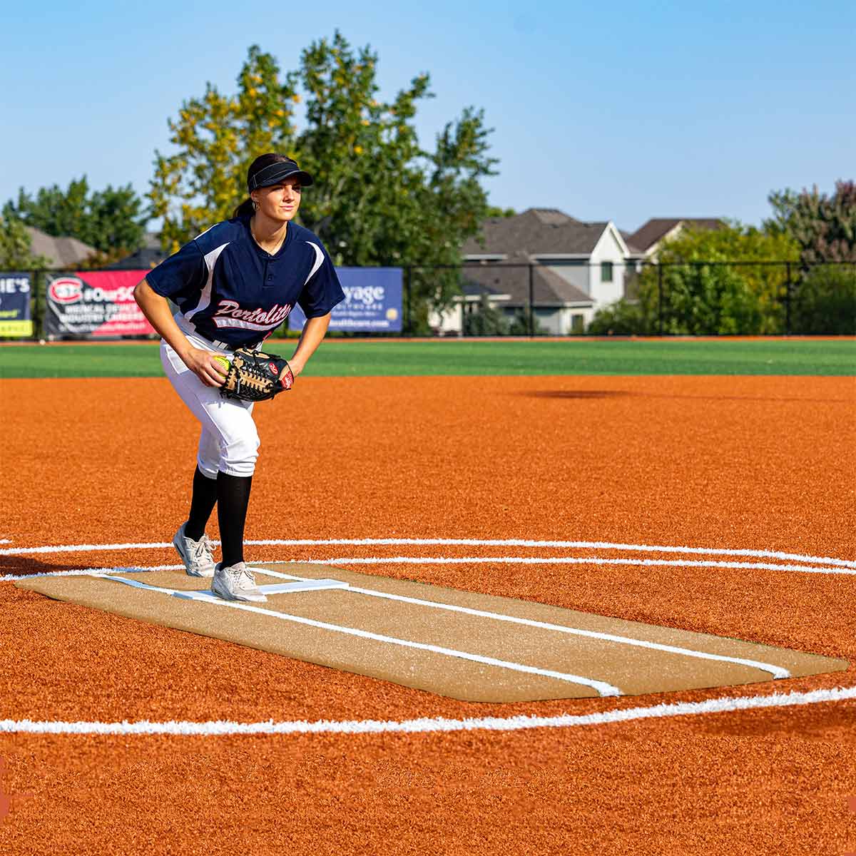 Portolite Pro Spiked Softball Game Mat with Lines - Custom Netting