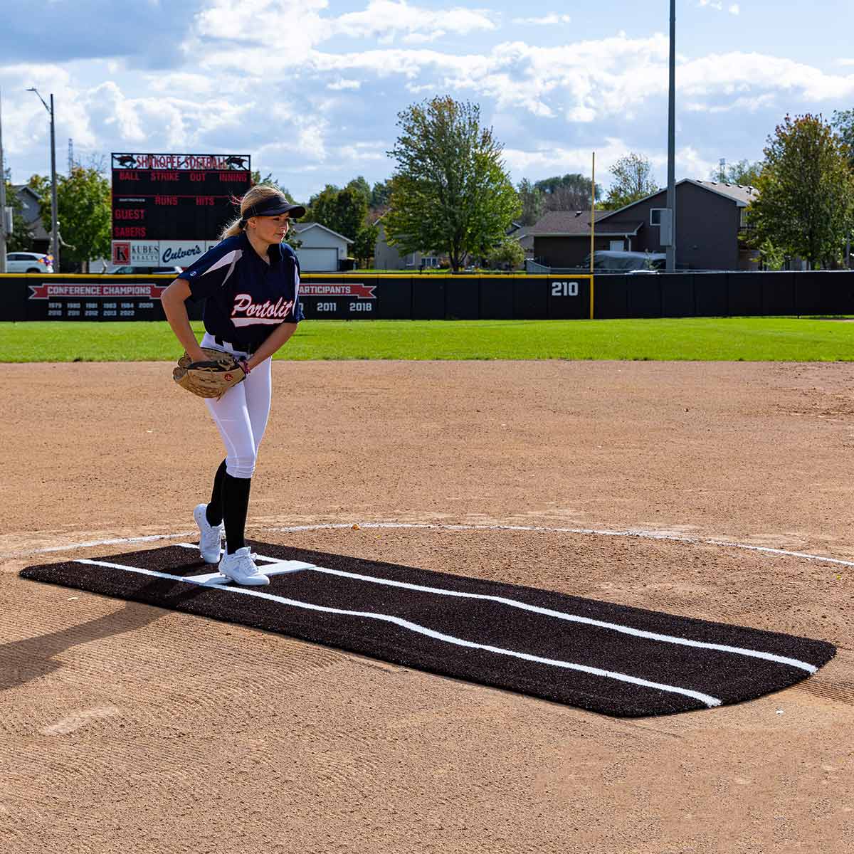 Portolite Pro Spiked Softball Game Mat with Lines - Custom Netting