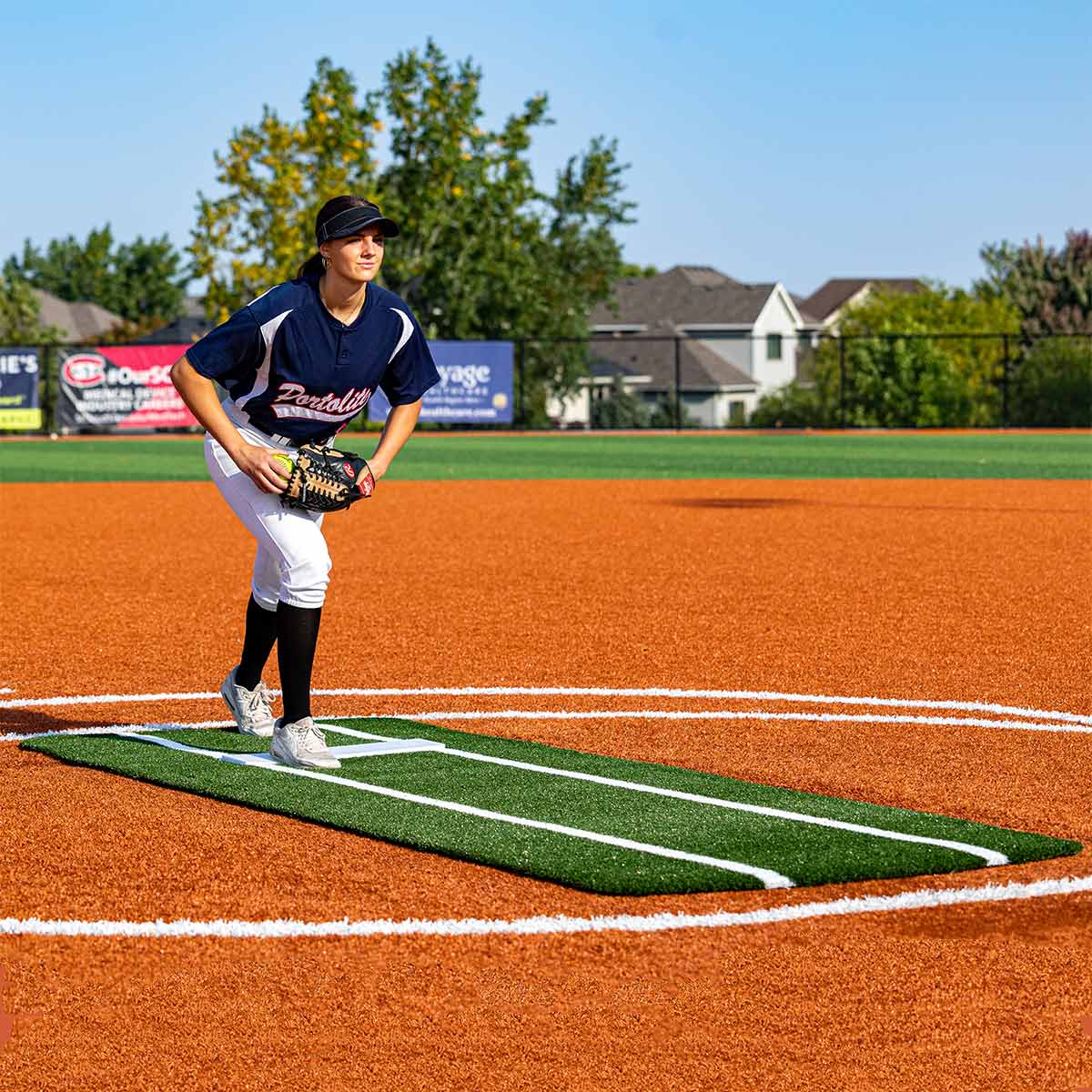 Portolite Pro Spiked Softball Game Mat with Lines - Custom Netting
